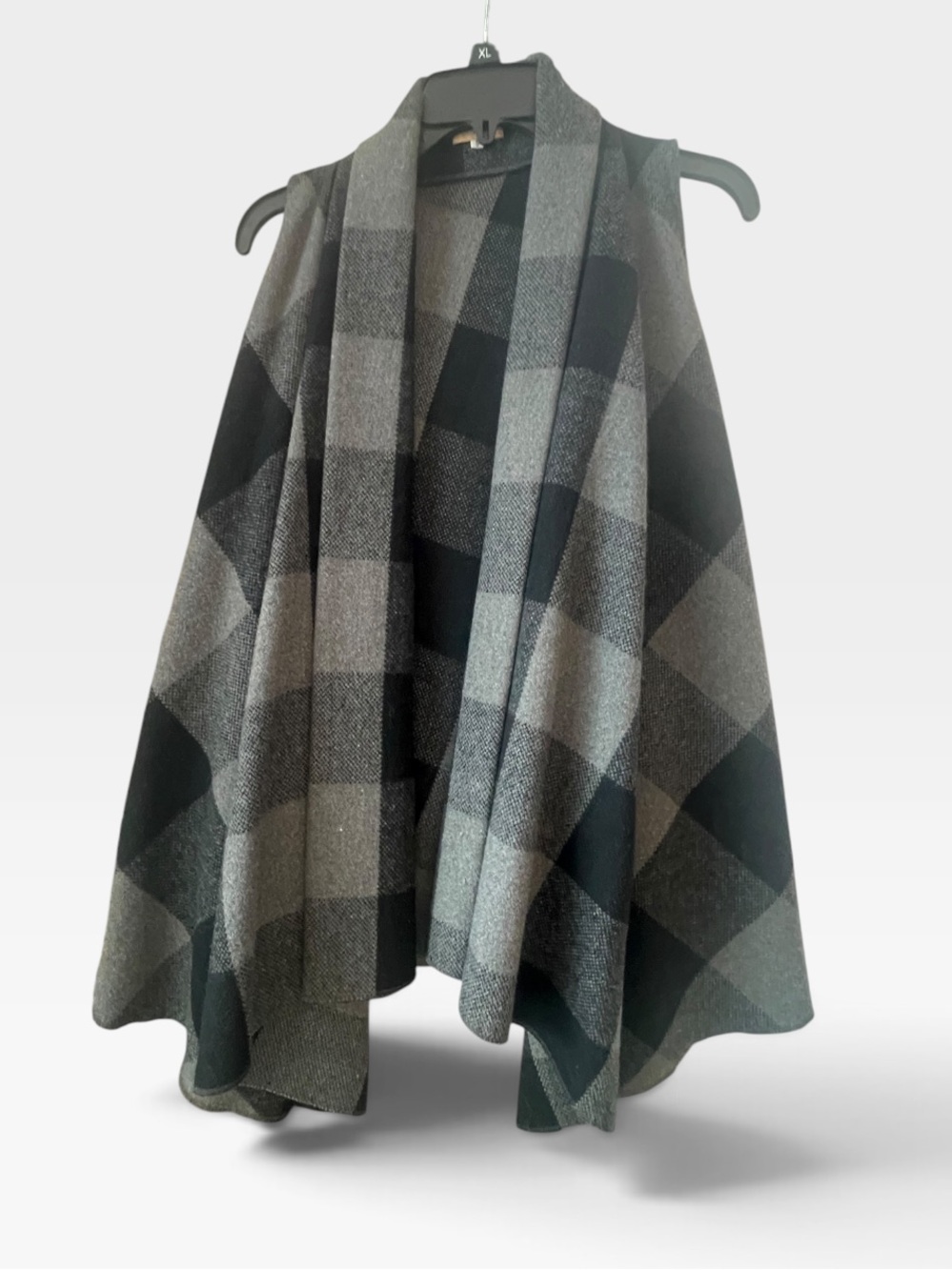 Piko 1988 Black & Gray Plaid Open-Front Cape